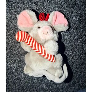 Russ Berrie Melody Mouse Plush Christmas Candy Cane Grey Vintage Toy 347